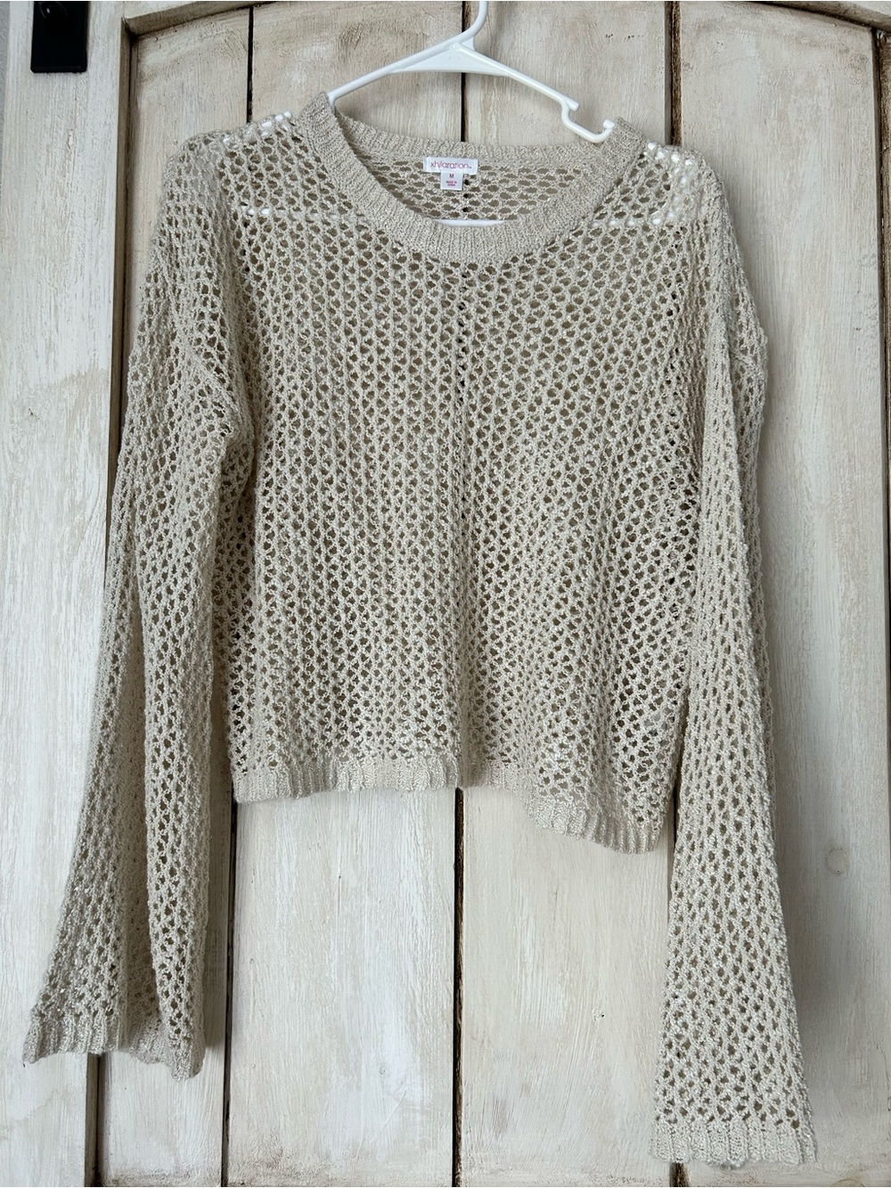 Mossimo Supply Co. Open-Knit Cropped Sweater in Beige